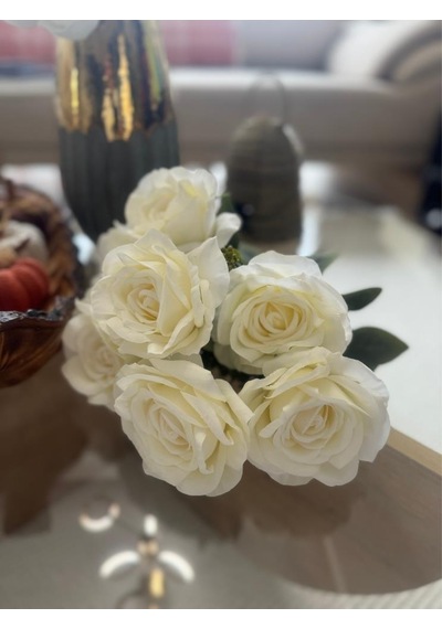 Yapay Çiçek 7li Gül Demeti 40 30cm 1.kalite Büyükboy Beyaz