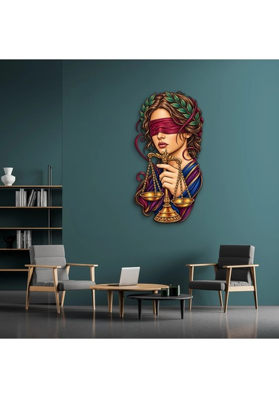 Gözleri Bağlı Adalet Tanrıçası - Metal Tablo - Dec0231 42 X 80 Cm Çok Renkli