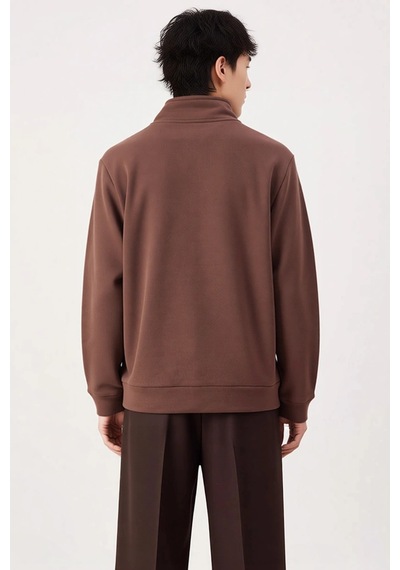 Benerly Erkek Dik Yaka Fermuarlı %100 Pamuk Regular Sweatshirt Fonksiyone Kahverengi