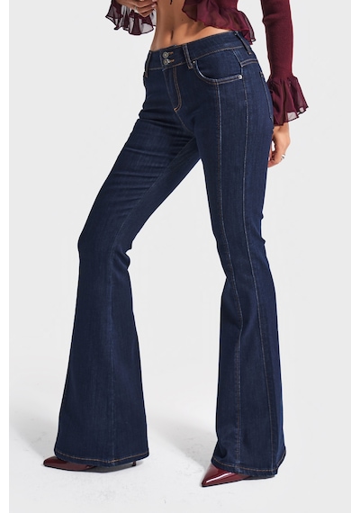Itsbasic Kadın İndigo Renk 7w5-50 Swl Midrise Flare Fit Esnek Elastan Kumaş Orta Bel Denim Jean