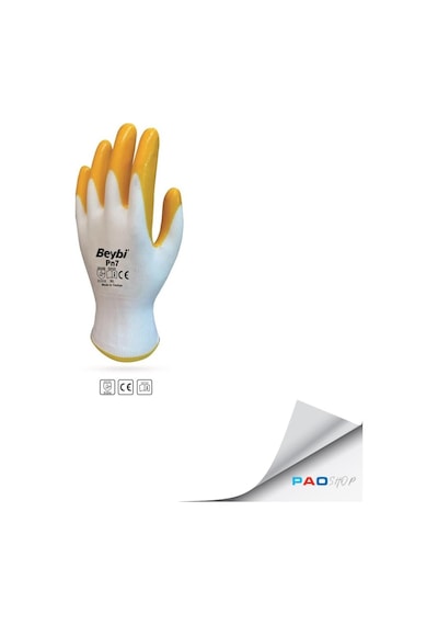 BEYBİ PN7 Polyester Örme Nitril İş Eldiveni Beyaz/Sarı - No 9 (30 Adet)