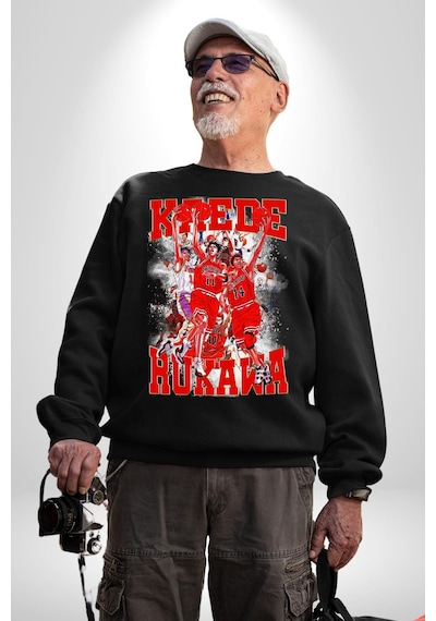 Anime Kaede Rukawa Basketbol Karakteri Unisex Siyah Sweatshirt Siyah