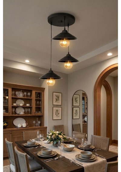 LumiaLighting Zen Model Siyah 3"lü Yemek Masası Oturma Çocuk Yatak Odası Modern Ledli Avize