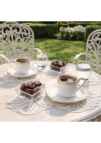 6 Lı Dantel Kahve Sunumluğu 15x15 Cm Asorti Desenli Çeyizlik Sunumluk Renkli