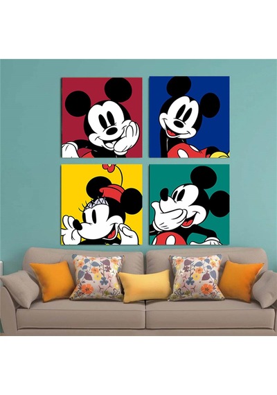 Minnie Ve Mickey Mouse Çocuk Odası İçin 4 Lü Duvar Posteri Mm3022