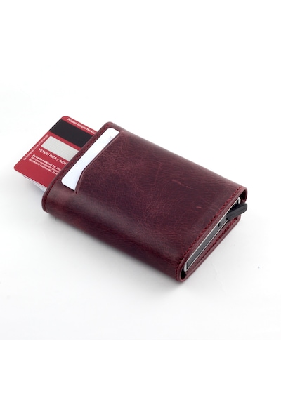 Ancora Leather Hakiki Deri Crazy Mekanizmalı Erkek Cüzdanı Bordo