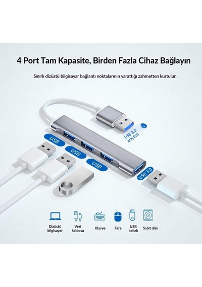 4 Port Usb-c Hub Usb 3.0 Adaptör Tablet Pc Macbook Uyumlu Ac809