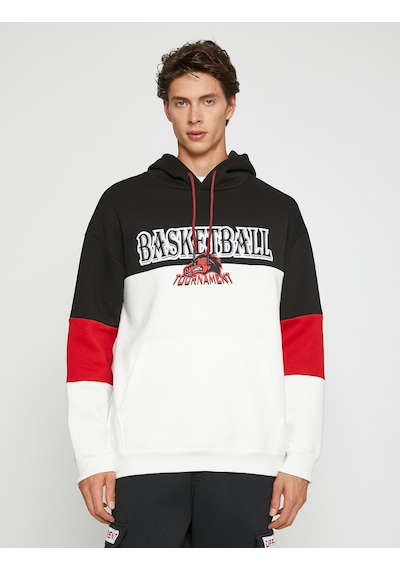 Koton Basketbol Baskılı Sweatshirt Şardonlu Kapşonlu Beyaz 3wam70283mk