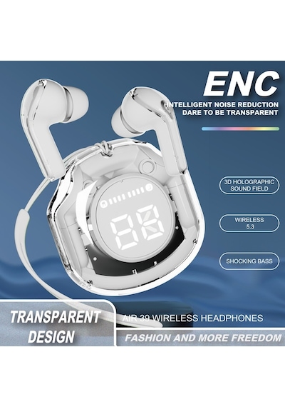 Air39 Bluetooth 5.3 Dijital Ekranlı Kulaklık Kulak İçi Gürültü Azaltma Stereo Kablosuz Kulaklık