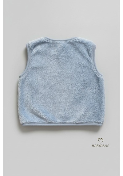 Babyden's Welsoft Erkek Bebek Çocuk Çıtçıtlı Yelek Ayıcık Armalı, Yumuşak Peluş Bebek Yeleği Bebe Mavisi