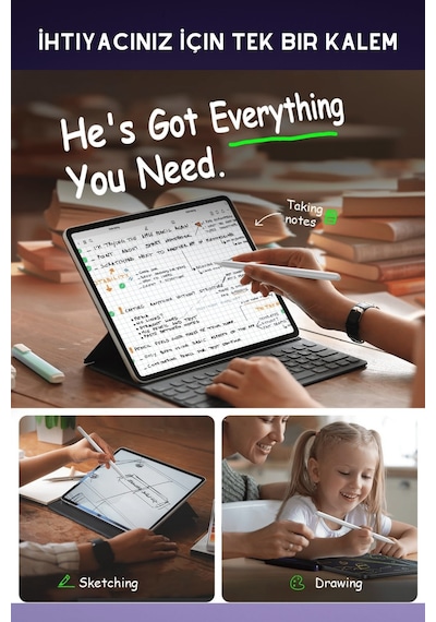 Apple Uyumlu iPad  10.2 İnç 8. Nesil Manyetik Ve Kablosuz Şarj Özellikli 2. Nesil Bluetooth Tablet Kalemi