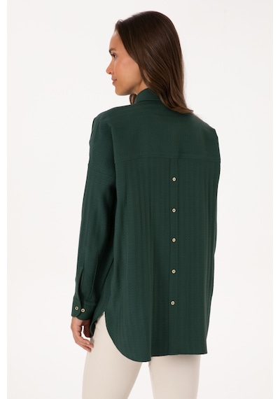 U.S. Polo Assn. Kadın Koyu Yeşil Uzun Kollu Oversize Desenli Gömlek 50316422-VR079