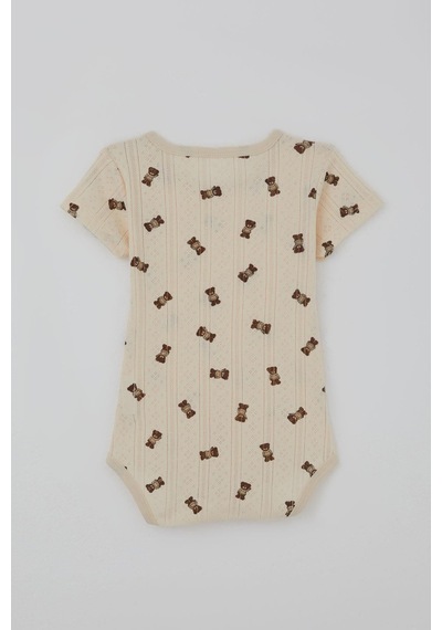 Breeze Erkek Bebek Çıtçıtlı Zıbın Body Sevimli Ayıcık Desenli Jakarlı 9 Ay-3 Yaş, Krem