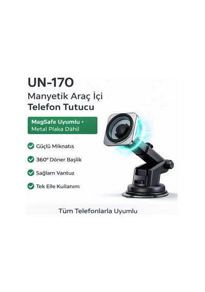 Hedyex Un-170 Araç İçi Telefon Tutucu Vantuzlu Mıknatıslı Cam Ve Torpido Uyumlu
