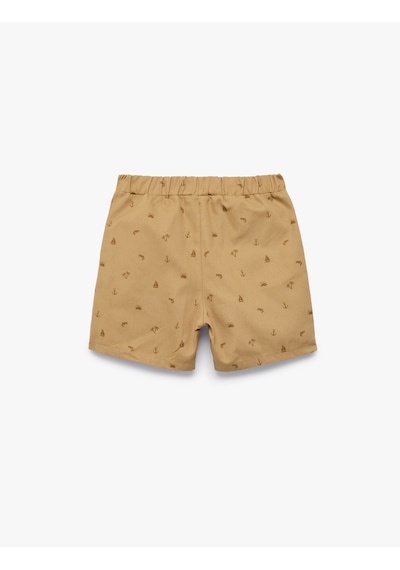 Koton Pamuklu Desenli Beli Bağcıklı Gabardin Şort Deve Tüyü Desenli 7wmb40011tw Camel Desenli