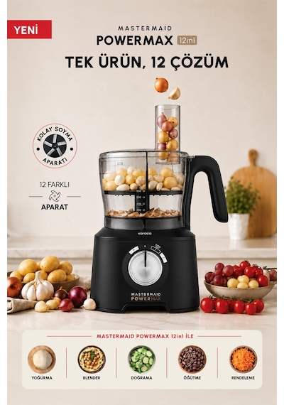 Karaca Mastermaid Power Max 12 İn 1 Mutfak Robotu Siyah