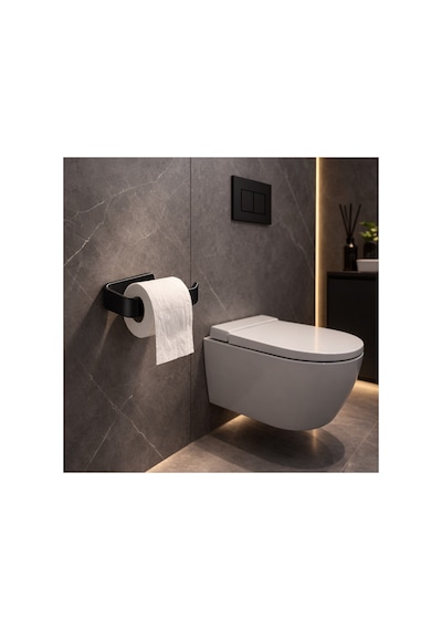 Alper Banyo Siyah Yapışkanlı Lüks Lamalı Tuvalet Kağıtlığı