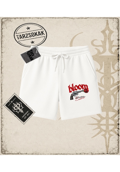 Tarzsokak Gotik & Grunge Streetwear Bloom Unisex Şort Beyaz