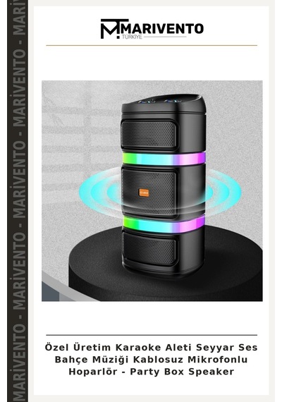 Özel Üretim Karaoke Aleti Seyyar Ses Bahçe Müziği Kablosuz Mikrofonlu Hoparlör - Party Box Speaker