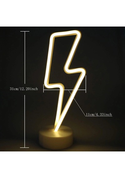 Biishe Dekoratif Şimşek Şeklinde Pilli Neon Led Lamba Süs Masa Lambası Renkli