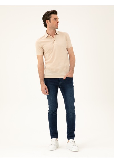 Bej Slim Fit Polo Yaka Merserize T-shirt 15469610