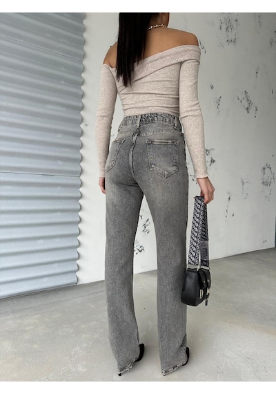 Straıght Boru Paça Grey Jean Gri