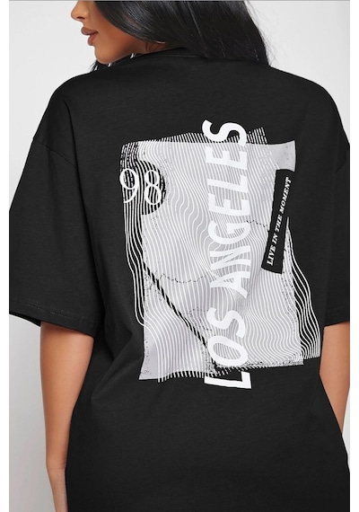 Unisex Live In The Moment Baskılı Tasarım Tshirt SIYAH