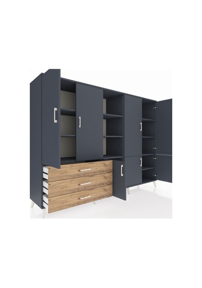 Hyperion Dolap 11 Raflı 3 Çekmeceli 7 Kapaklı 220x44x163 Antrasit Antrasit-antrasit/çam