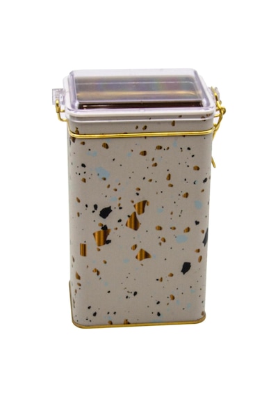 Er048-9g Terrazzo Cream Desenli Dikdörtgen Metal Saklama Kabı 8x10 Cm Terrazzo Cream