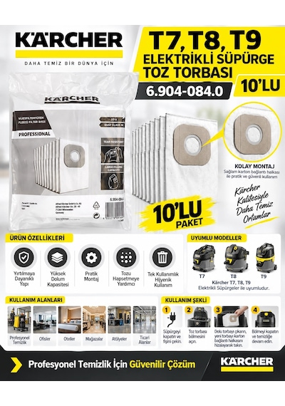 Karchert7,t8,t9 Elektrikli Süpürge Toz Torbası 10'lu 6.904-084.0
