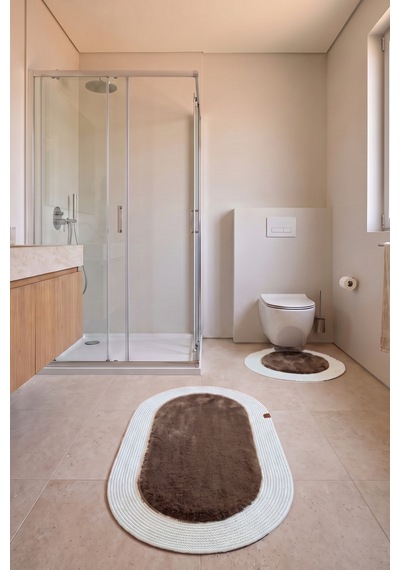 Banyo Paspası Takımı 60x100+60x60 Cm Düz Mouss Kahve & Gümüş Kahve - Gümüş