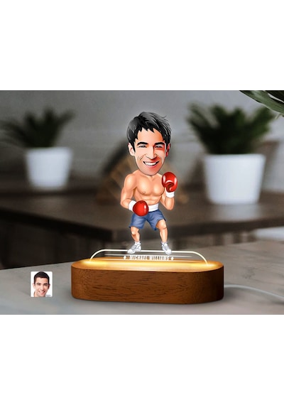 Bk Gift Kişiye Özel Boksör Karikatürlü Dekoratif 3d Biblo Led Işıklı Gece Lambası-1, Arkadaşa Hediye Kobitmeyen138304 Bk Gift