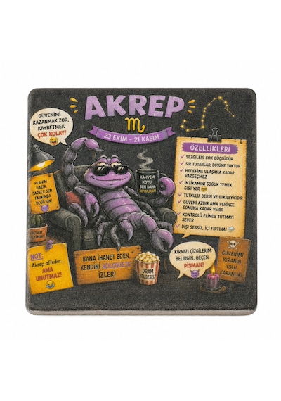 Atölye Sezer Akrep Burç Traverten Bardak Altlığı Desenli