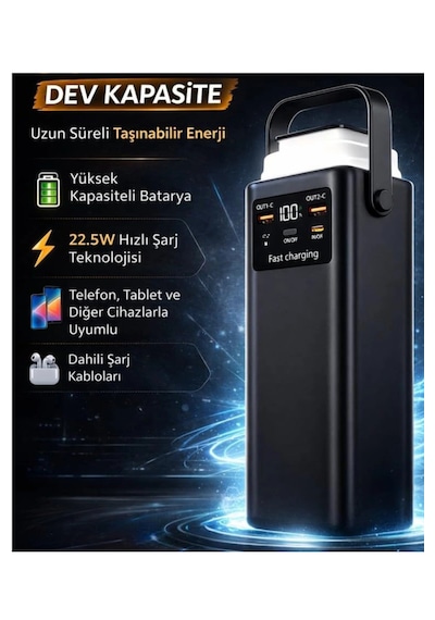Acl 50.000 Mah Ultra Yüksek Kapasiteli Hızlı Şarj Powerbank - Taşınabilir Güç Ünitesi - Kamp Batarya Siyah
