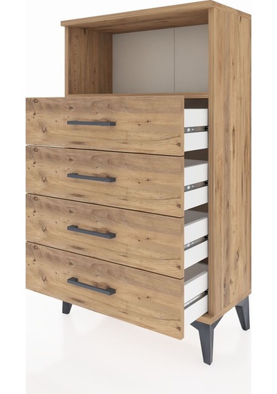 Arges Komodin Tek Raflı 4 Çekmeceli 60x30x106 Çam-çam Çam