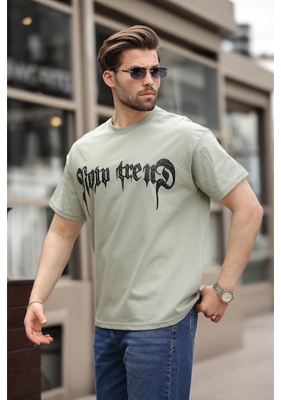 Madmext Mint Yeşili Baskılı %100 Pamuk Erkek T-shirt E7141 Mint Yeşili