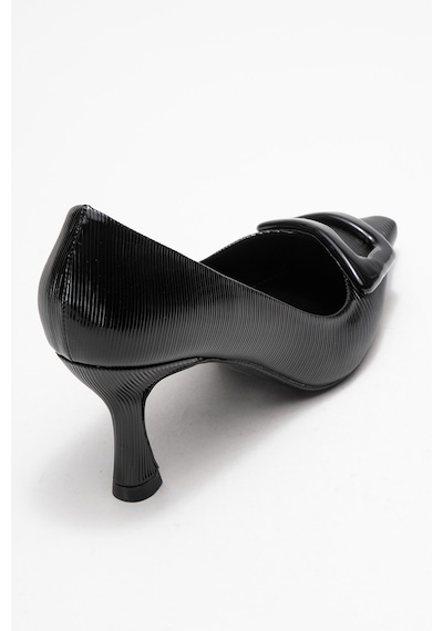 Luvishoes Luvi Shoes Astra Siyah Çizgili Tokalı Kadın Topuklu Ayakkabı Siyah
