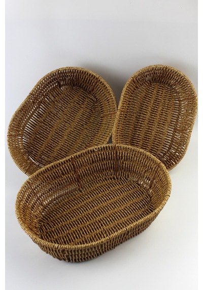 3 Lü Rattan Plastik Sepet, Ekmeklik , Meyve Sepeti Oval 3 Boy 3716