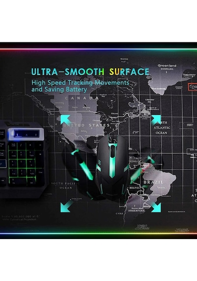 Maxgo 3126 Dünya Desenli Rgb Mouse Pad Led Değişen Ledli Gaming Mousepad 80x30 Işıklı Su Geçirmez