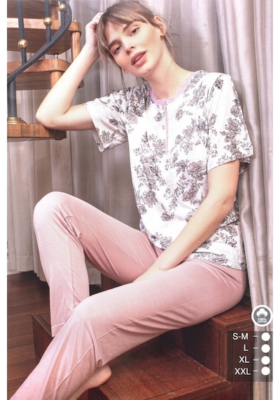 Çağrı Homewear | Kadın Bambu Viskon Kısa Kollu Pijama Takımı Pudra