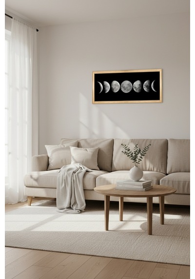 Ayın Evreleri Tablosu 60x25 Cm Çerçeveli Duvar Tablosu Moon Phases Dekoratif Tablo