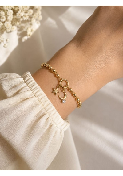 Cm Jewelry Ay Yıldız Figürlü Gold Premium Çelik Bileklik Altın