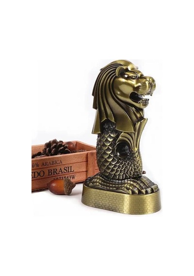 Vintage Metal Singapur Merlion Biblo Antik Bronz 16 Cm