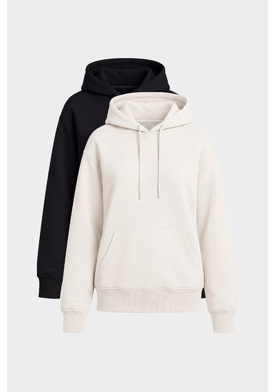 TOMMYLIFE Standart Kapüşonlu 2li Paket Siyah-ekru Kadın Sweatshirt - 97321 Siyah - Ekru