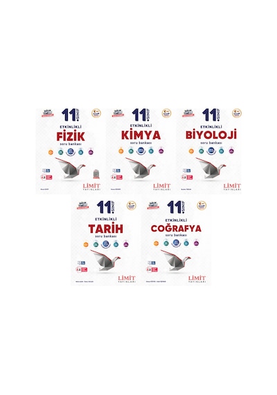 Limit 2027 11. Sınıf Fizik + Kimya + Biyoloji + Tarih + Coğrafya Soru Bankası Seti 5 Kitap Maarif Model