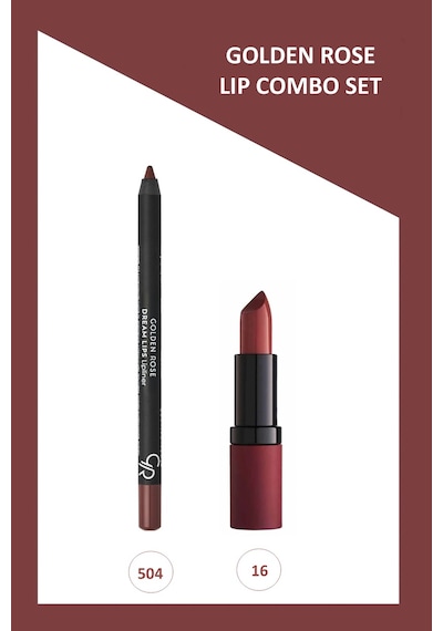 Velvet Matte No:16 Ruj & Golden Rose Dream Lips No:504 Dudak Kalemi Seti 0