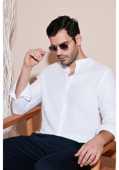 Buratti Pamuklu Regular Fit Hakim Yaka Erkek Gömlek Cf25S127702 Beyaz
