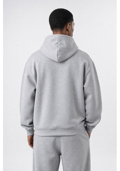 Erkek Respire Basic Oversize Hoodie Gri Melanj