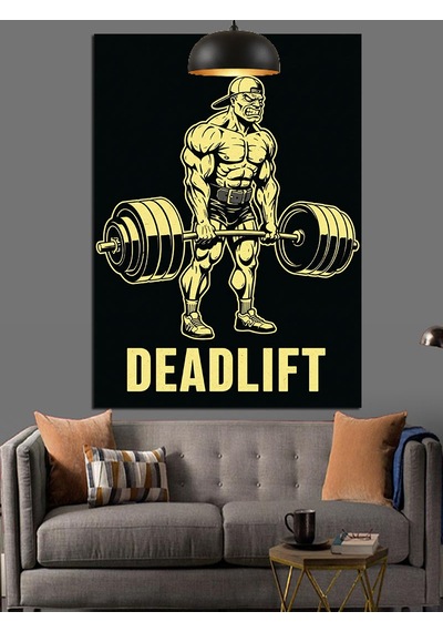Zincirlerle Deadlift Yapan Bir Adam Dekoratif Kanvas - Mdf Ahşap Tablo