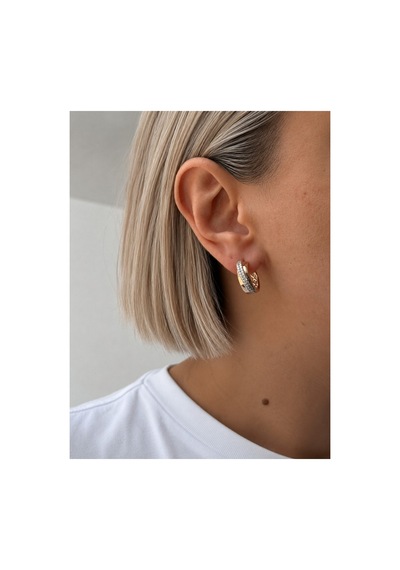 Çelik Rose Gold Sıra Taşlı Halka Eva Küpe -kararma Yapmaz- Altın